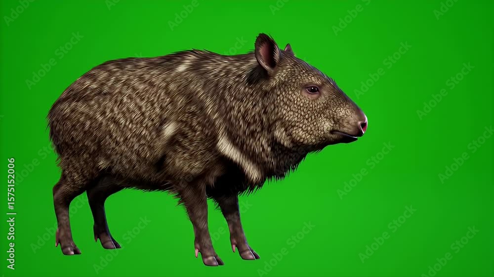 Poster side view 3d render of javelina isolated on green screen chroma key background for wildlife educatio
