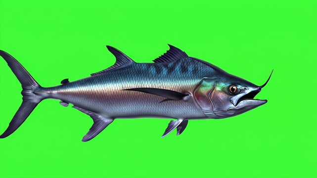 Wahoo Fish 3D Render Isolated on Vibrant Green Screen for Chroma Key Composition and Digital Integration