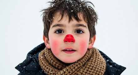 Boy playfully painted winter portrait soft light. AI Generated