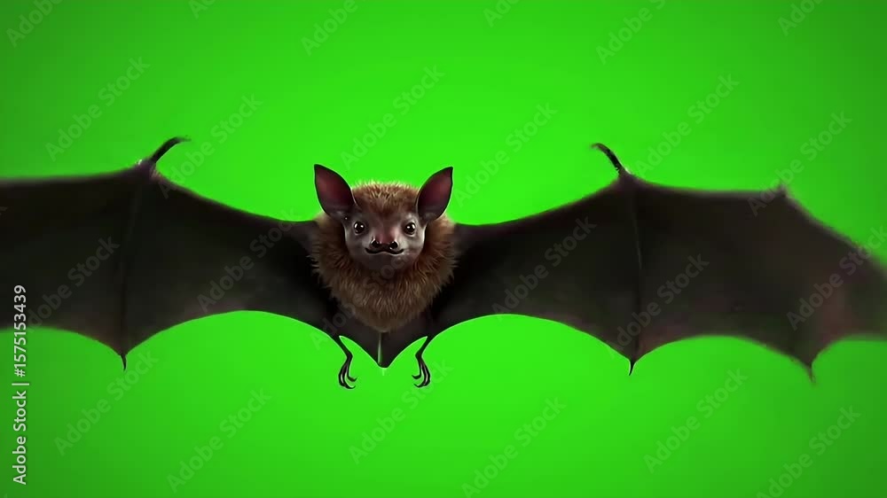 Poster 3d render of pipistrelle bat in flight isolated on green screen for chroma key compositing and speci