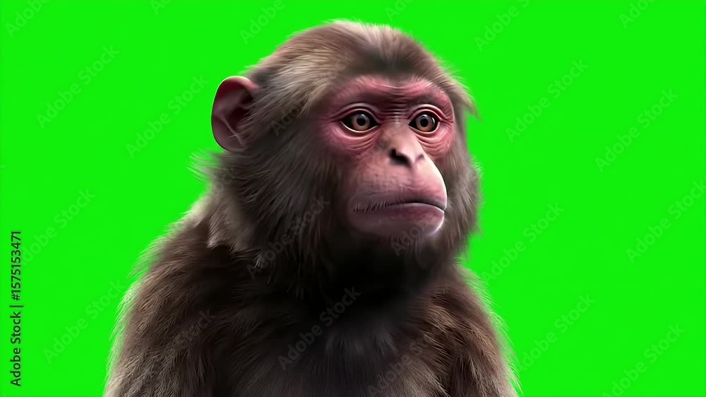 Poster 3d render of snub nosed monkey isolated against a bright green screen background for seamless compos