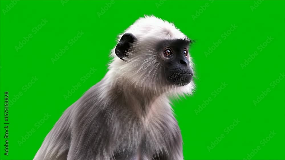 Poster gray langur 3d render isolated against vibrant green screen for seamless compositing and versatile d