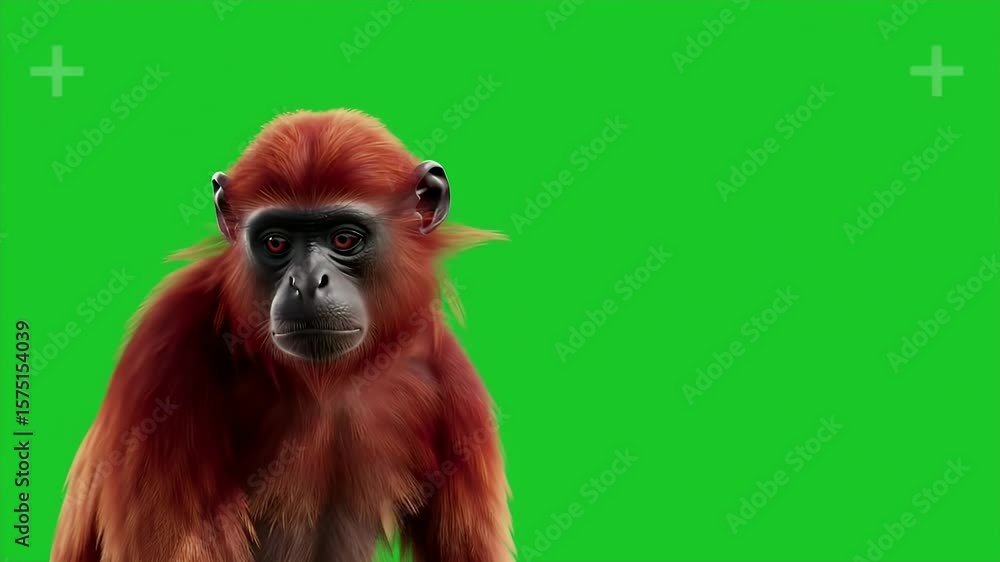 Poster red uakari isolated on green screen chroma key background in detailed 3d render featuring distinctiv