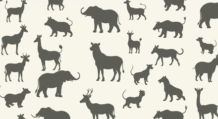 Elegant grayscale silhouettes depict diverse African wildlife subtly arranged. AI Generated