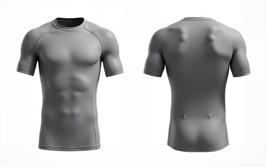 blank grey short sleeve rash guard mockup front, side and back view. High quality