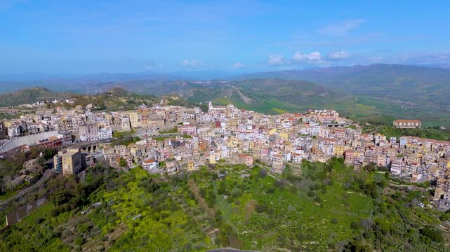 Aerial drone view of Centuripe town and comune, Province of Enna, Sicily, Italy