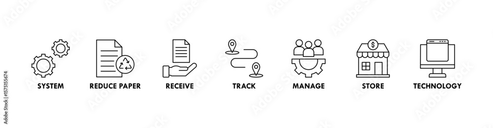 Poster document management banner web icon vector illustration concept with icon of system, reduce paper, r