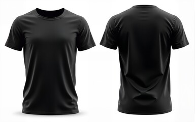 Blank T Shirt color black template front and back view on white background. blank t shirt template.  black tshirt set isolated,mock up. High quality
