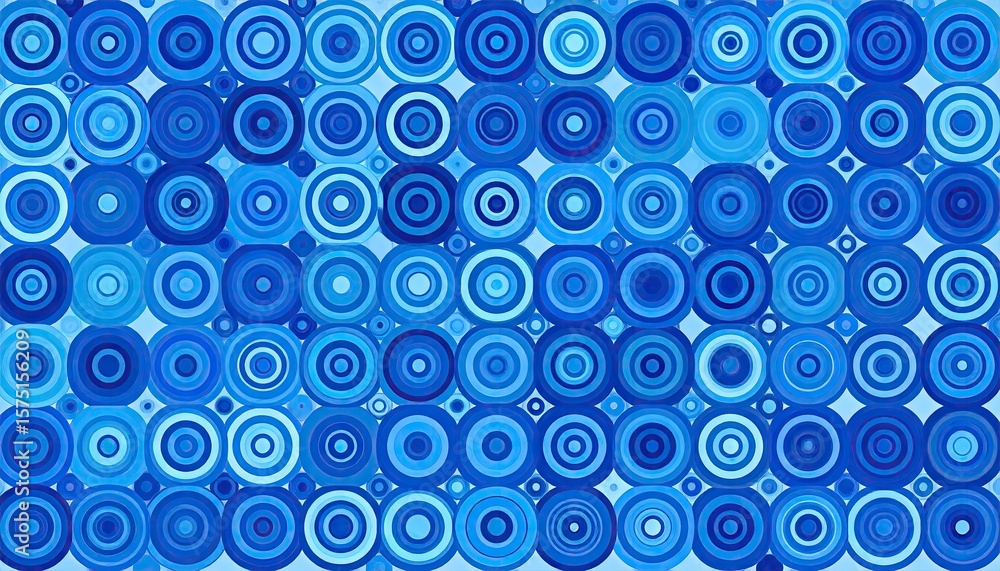 Poster Concentric Blue Circle Pattern Arrangement With Alternating Filled And Outline Designs Displaying Digital Art