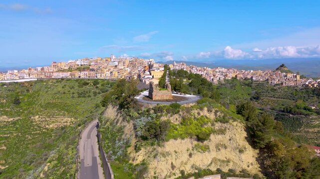 Aerial drone view of Centuripe town and comune, Province of Enna, Sicily, Italy