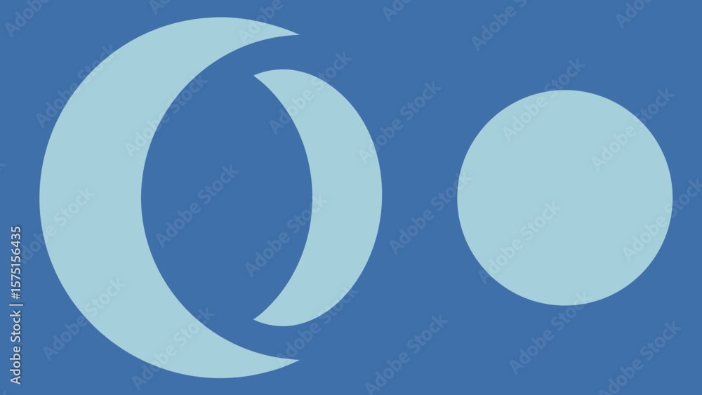 Poster abstract geometric composition featuring crescent and circle forms with a soft blue palette