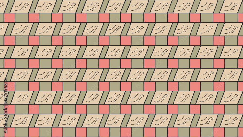 Poster decorative abstract geometric pattern in earthy tones on a transparent background