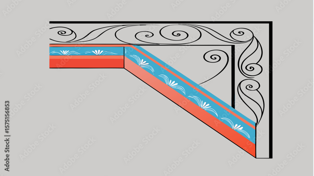 Poster decorative architectural corner element design with floral patterns and elegant scrollwork
