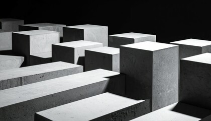 Monochrome Concrete Blocks Geometric Architecture with Shadow and Light Concept
