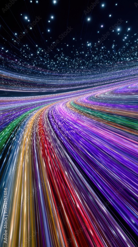 Poster a vivid representation of a futuristic data highway where swirling beams of light depict the seamles