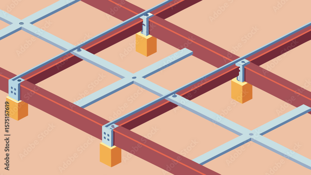 Aufkleber isometric view of building construction frame showing steel beams and support structure