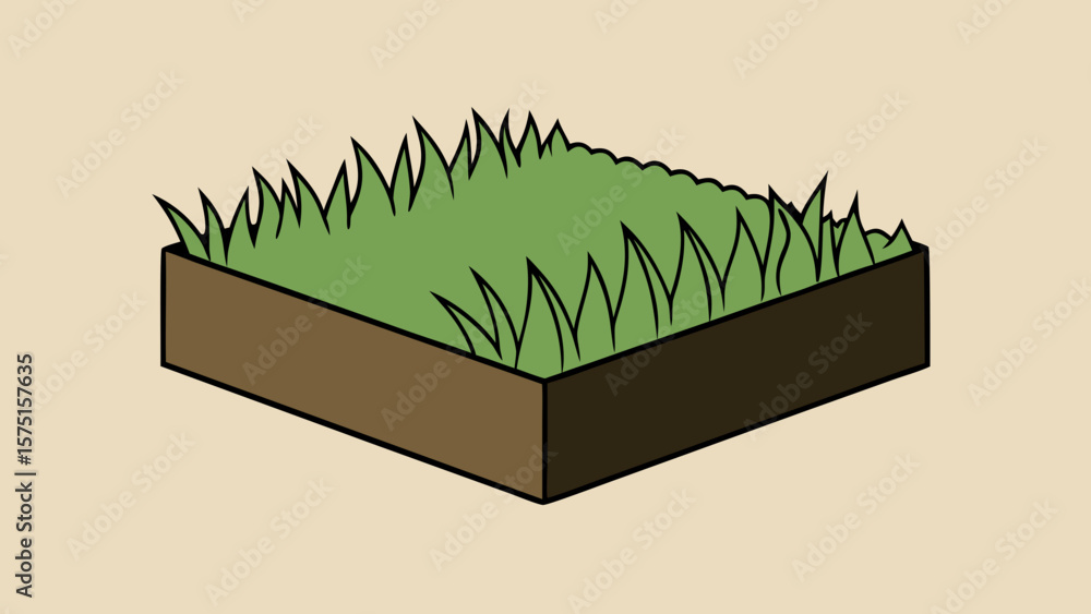 Poster isometric view of a green grass block for design projects with transparency