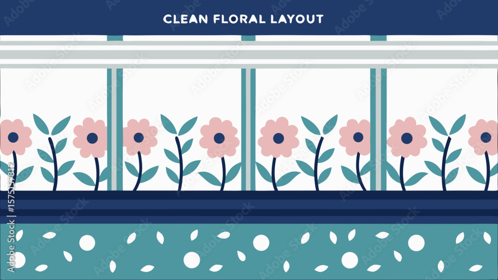 Poster simple and clean floral illustration with repeating pattern for decorative design and background use