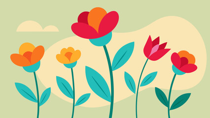 Vibrant floral illustration featuring colorful abstract flowers and decorative background elements