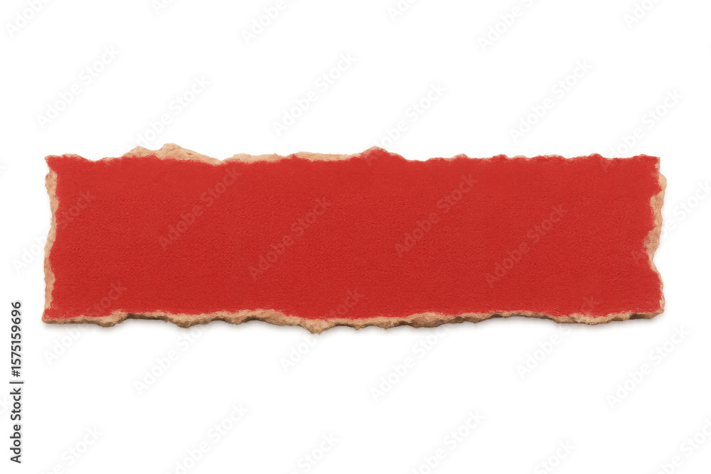 Poster ragged-edged red cardboard fragment offering clean copy space against transparent backdrop, highligh