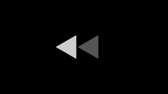 Back fast forwarding button icon animation on black background.Left fast forward sign moving forward icon.