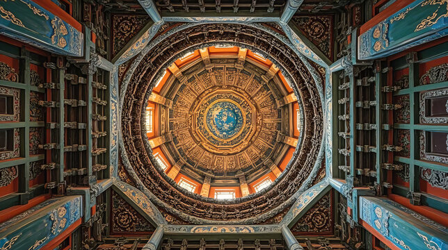 Chinese style ancient architecture ceiling art, cultural landscape design