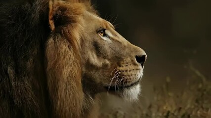 Powerful lion in dramatic lighting representing strength courage and spiritual warfare 4K Seamless loop animation