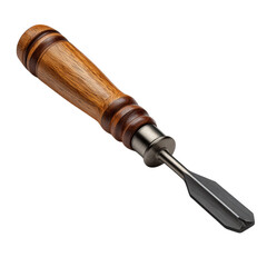A woodworking chisel with a wooden handle and steel blade, a tool for carving, isolated on transparent background