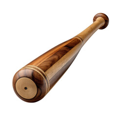 A twotoned wooden baseball bat with a round end is isolated on transparent background
