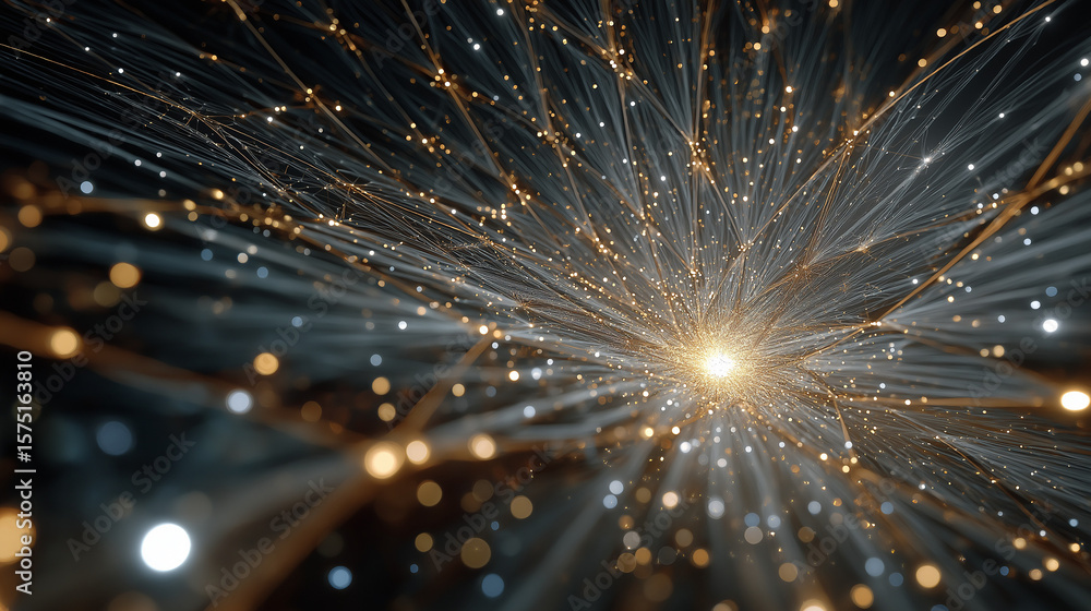 Poster celestial burst: an abstract representation of a radiant star or cosmic explosion, with luminous par