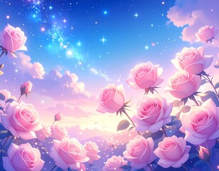 빛 속에 피어난 환상의 핑크 장미 Fantasy Pink Roses in Magical Light