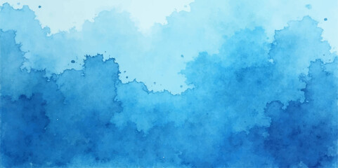 Abstract blue grunge paint background with sky clouds texture and vintage watercolour design