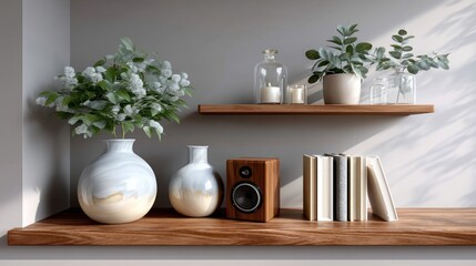 Wooden shelves with decor