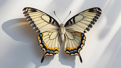 Obraz premium A top-down, studio shot of a Papilio machaon butterfly, also known as the Old World swallowtail