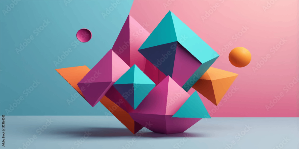 Poster abstract colourful geometric shapes with origami style design and bright patterns on a vector backgr
