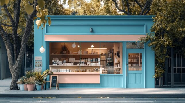 Storefront of pet store in green pastel