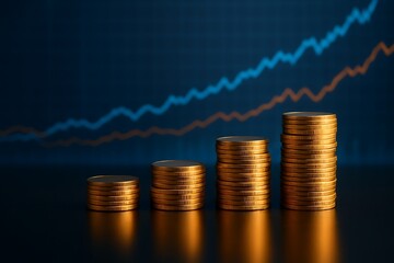Golden stacks increasing value finance coins growth