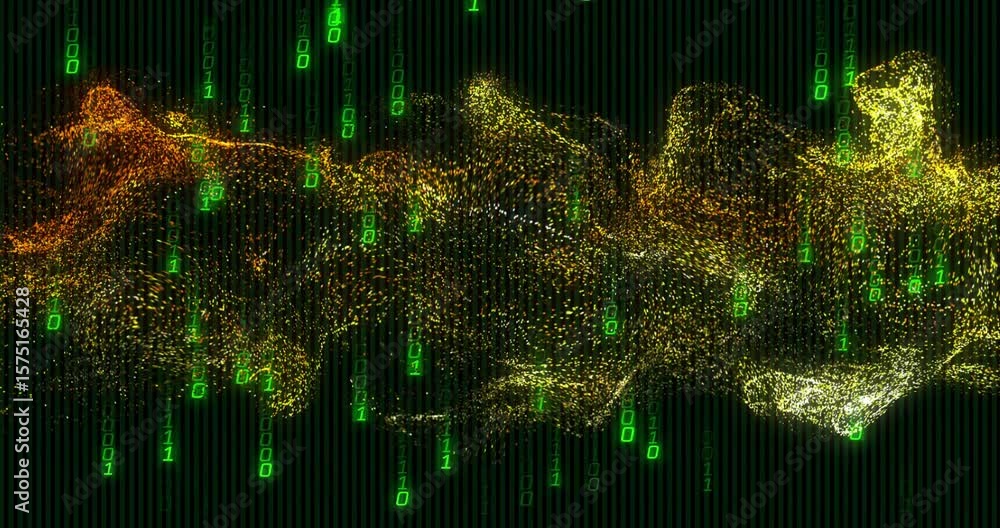 Aufkleber yellow cluster emerging left undulating into orange wave, showing streaming data