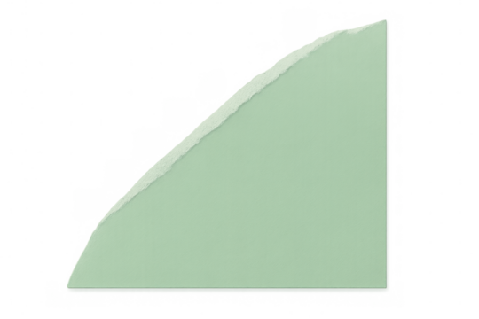 Green paper fragment ripped diagonally, featuring transparent background, providing subtle textural element for graphic design compositions