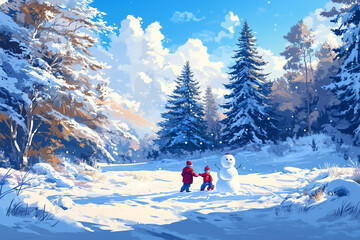 Skiers enjoying a snowy mountain slope at a winter resort