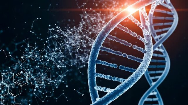 A double helix dna strand with a network of connections represents the future of genetic research and biotechnology - Powered by Adobe