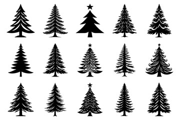 Set of Christmas Tree Logo silhouette, Set of Christmas Tree Icon Vector Design