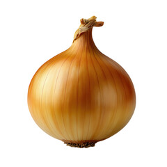 A single golden onion with its papery skin is isolated on transparent background, showcasing its natural texture and form
