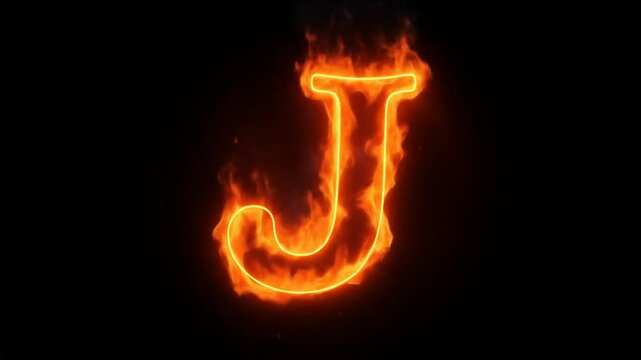 Fiery Letter J Burning with Flames on Black Background for Creative and Artistic Visual Content