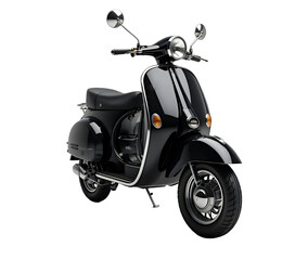 Sleek black classic vintage scooter showcased in minimalist studio lighting environment