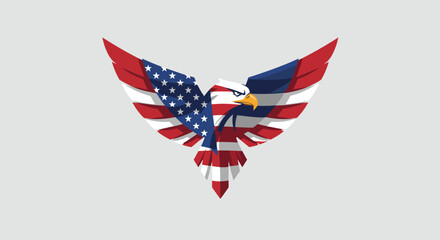 Patriotic Eagle Logo with American USA Flag Wings Vector Illustration
