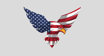 Patriotic Eagle Logo with American USA Flag Wings Vector Illustration