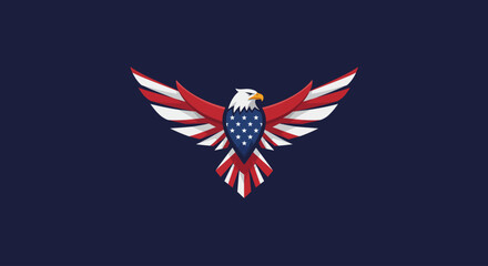 Patriotic Eagle Logo with American USA Flag Wings Vector Illustration