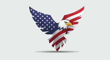Patriotic Eagle Logo with American USA Flag Wings Vector Illustration