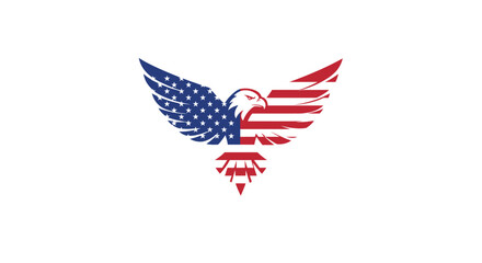 Patriotic Eagle Logo with American USA Flag Wings Vector Illustration